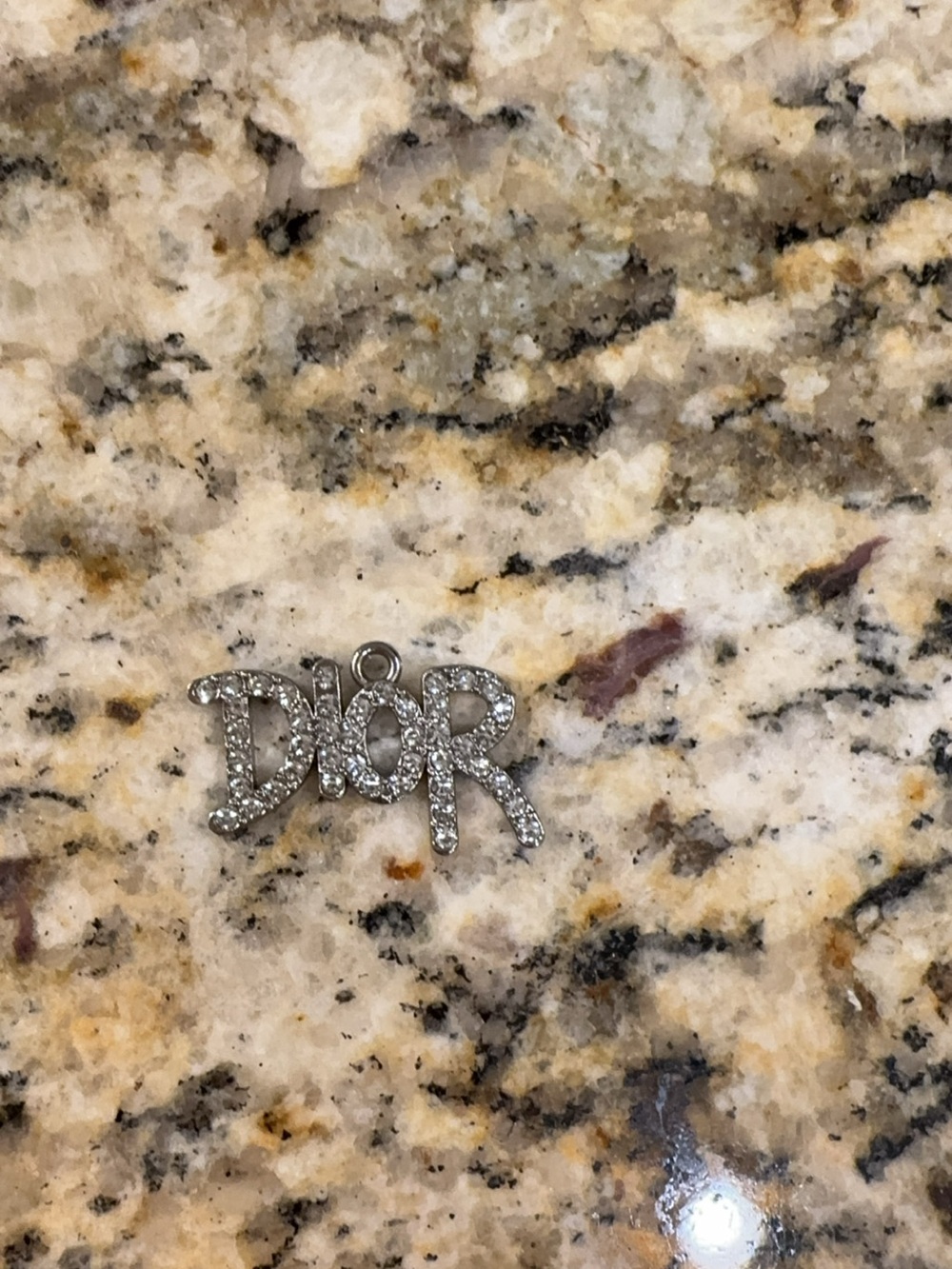 Dior Silver Crystal Logo Charm Pendant